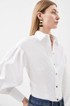Karen Millen Blouson Sleeved Woven Shirt -Karen Millen shop white blouson sleeved woven shirt 1