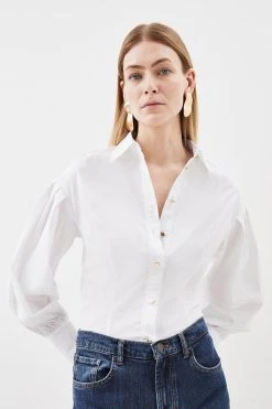 Karen Millen Blouson Sleeved Woven Shirt -Karen Millen shop white blouson sleeved woven shirt 3
