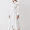 Karen Millen Cotton Cutwork Midi Shirt Dress -Karen Millen shop white cotton cutwork midi shirt dress
