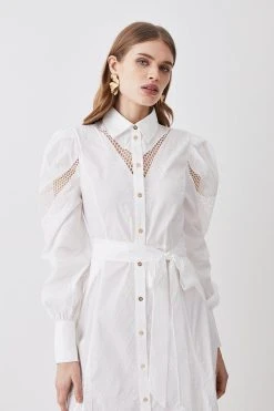 Karen Millen Cotton Cutwork Midi Shirt Dress -Karen Millen shop white cotton cutwork midi shirt dress 3