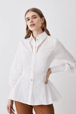 Karen Millen Cotton Cutwork Woven Shirt -Karen Millen shop white cotton cutwork woven shirt 2
