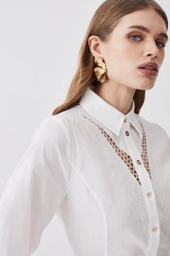 Karen Millen Cotton Cutwork Woven Shirt -Karen Millen shop white cotton cutwork woven shirt 3