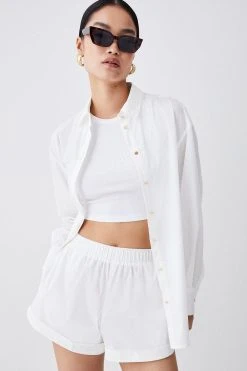 Karen Millen Cotton Relaxed Fit Shorts -Karen Millen shop white cotton relaxed fit shorts 4