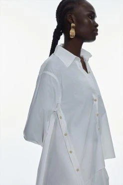 Karen Millen Cotton Waterfall Hem Button Down Shirt -Karen Millen shop white cotton waterfall hem button down shirt 2