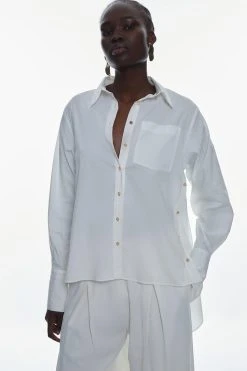 Karen Millen Cotton Waterfall Hem Button Down Shirt