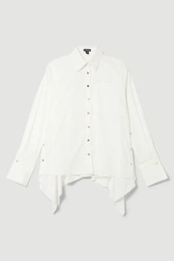 Karen Millen Cotton Waterfall Hem Button Down Shirt -Karen Millen shop white cotton waterfall hem button down shirt 3