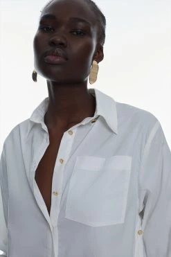 Karen Millen Cotton Waterfall Hem Button Down Shirt -Karen Millen shop white cotton waterfall hem button down shirt 4
