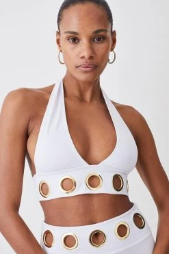 Karen Millen Eyelet Detail Halter Neck Bikini Top 8 Karen Millen Eyelet Detail Halter Neck Bikini Top -Karen Millen shop white eyelet detail halter neck bikini top 1