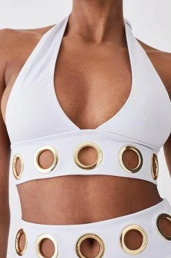 Karen Millen Eyelet Detail Halter Neck Bikini Top 9 Karen Millen Eyelet Detail Halter Neck Bikini Top -Karen Millen shop white eyelet detail halter neck bikini top 2