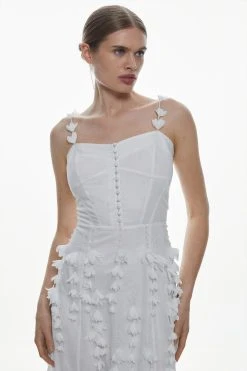 Karen Millen Floral Applique Strappy Woven Maxi Dress -Karen Millen shop white floral applique strappy woven maxi dress 1