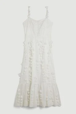 Karen Millen Floral Applique Strappy Woven Maxi Dress -Karen Millen shop white floral applique strappy woven maxi dress 2