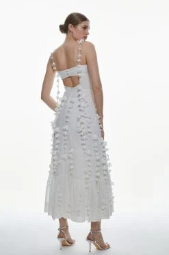 Karen Millen Floral Applique Strappy Woven Maxi Dress -Karen Millen shop white floral applique strappy woven maxi dress 4