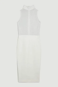Karen Millen Hot Fix Diamante Power Mesh Midi Dress -Karen Millen shop white hot fix diamante power mesh midi dress 2