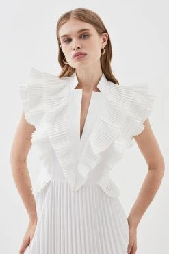 Karen Millen Lydia Millen Cotton Pleated Detail Woven Midi Dress