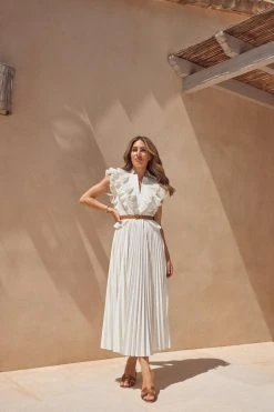 Karen Millen Lydia Millen Cotton Pleated Detail Woven Midi Dress -Karen Millen shop white lydia millen cotton pleated detail woven midi dress 3