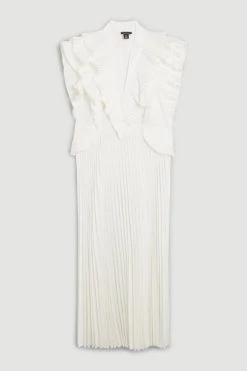 Karen Millen Lydia Millen Cotton Pleated Detail Woven Midi Dress -Karen Millen shop white lydia millen cotton pleated detail woven midi dress 4