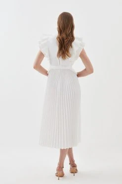 Karen Millen Lydia Millen Cotton Pleated Detail Woven Midi Dress -Karen Millen shop white lydia millen cotton pleated detail woven midi dress 5