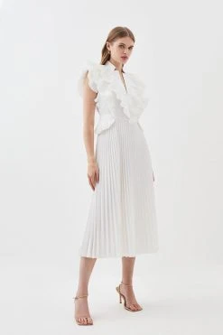 Karen Millen Lydia Millen Cotton Pleated Detail Woven Midi Dress -Karen Millen shop white lydia millen cotton pleated detail woven midi dress 6
