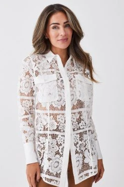 Karen Millen Lydia Millen Lace Military Mix Woven Shirt 8 Karen Millen Lydia Millen Lace Military Mix Woven Shirt -Karen Millen shop white lydia millen lace military mix woven shirt 2