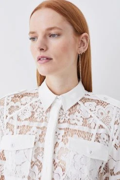 Karen Millen Lydia Millen Lace Military Mix Woven Shirt 9 Karen Millen Lydia Millen Lace Military Mix Woven Shirt -Karen Millen shop white lydia millen lace military mix woven shirt 3
