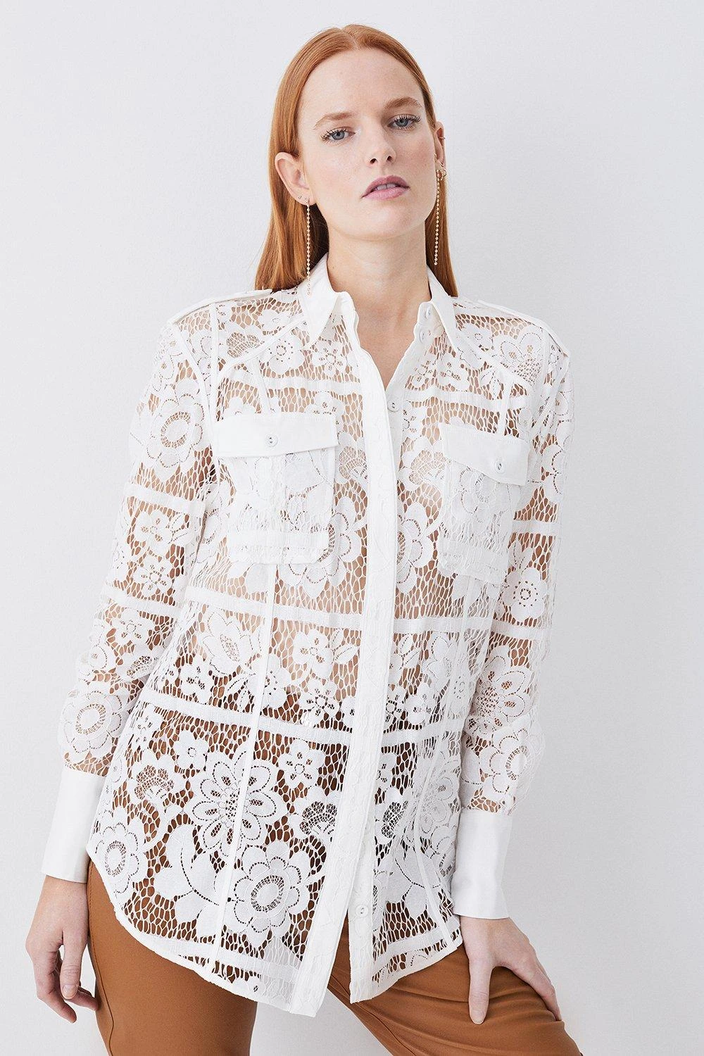 Karen Millen Lydia Millen Lace Military Mix Woven Shirt 3 Karen Millen Lydia Millen Lace Military Mix Woven Shirt