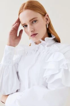 Karen Millen Lydia Millen Ruffle Balloon Sleeve Woven Blouse 8 Karen Millen Lydia Millen Ruffle Balloon Sleeve Woven Blouse -Karen Millen shop white lydia millen ruffle balloon sleeve woven blouse 1 1