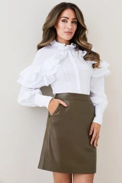 Karen Millen Lydia Millen Ruffle Balloon Sleeve Woven Blouse 10 Karen Millen Lydia Millen Ruffle Balloon Sleeve Woven Blouse -Karen Millen shop white lydia millen ruffle balloon sleeve woven blouse 1 3