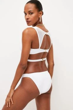Karen Millen Mesh Trim Bikini Bottoms 8 Karen Millen Mesh Trim Bikini Bottoms -Karen Millen shop white mesh trim bikini bottoms 2