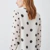 Karen Millen Mixed Dot Ruffle Detail Georgette Blouse -Karen Millen shop white mixed dot ruffle detail georgette blouse