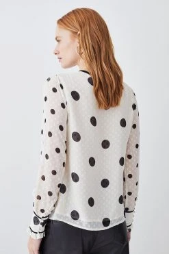 Karen Millen Mixed Dot Ruffle Detail Georgette Blouse