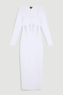 Karen Millen Petite Mesh Cut Out Bandage Knit Midaxi Dress -Karen Millen shop white petite mesh cut out bandage knit midaxi dress 1