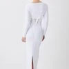 Karen Millen Petite Mesh Cut Out Bandage Knit Midaxi Dress -Karen Millen shop white petite mesh cut out bandage knit midaxi dress