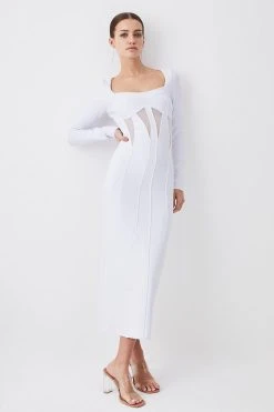 Karen Millen Petite Mesh Cut Out Bandage Knit Midaxi Dress -Karen Millen shop white petite mesh cut out bandage knit midaxi dress 2