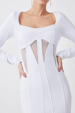 Karen Millen Petite Mesh Cut Out Bandage Knit Midaxi Dress -Karen Millen shop white petite mesh cut out bandage knit midaxi dress 3
