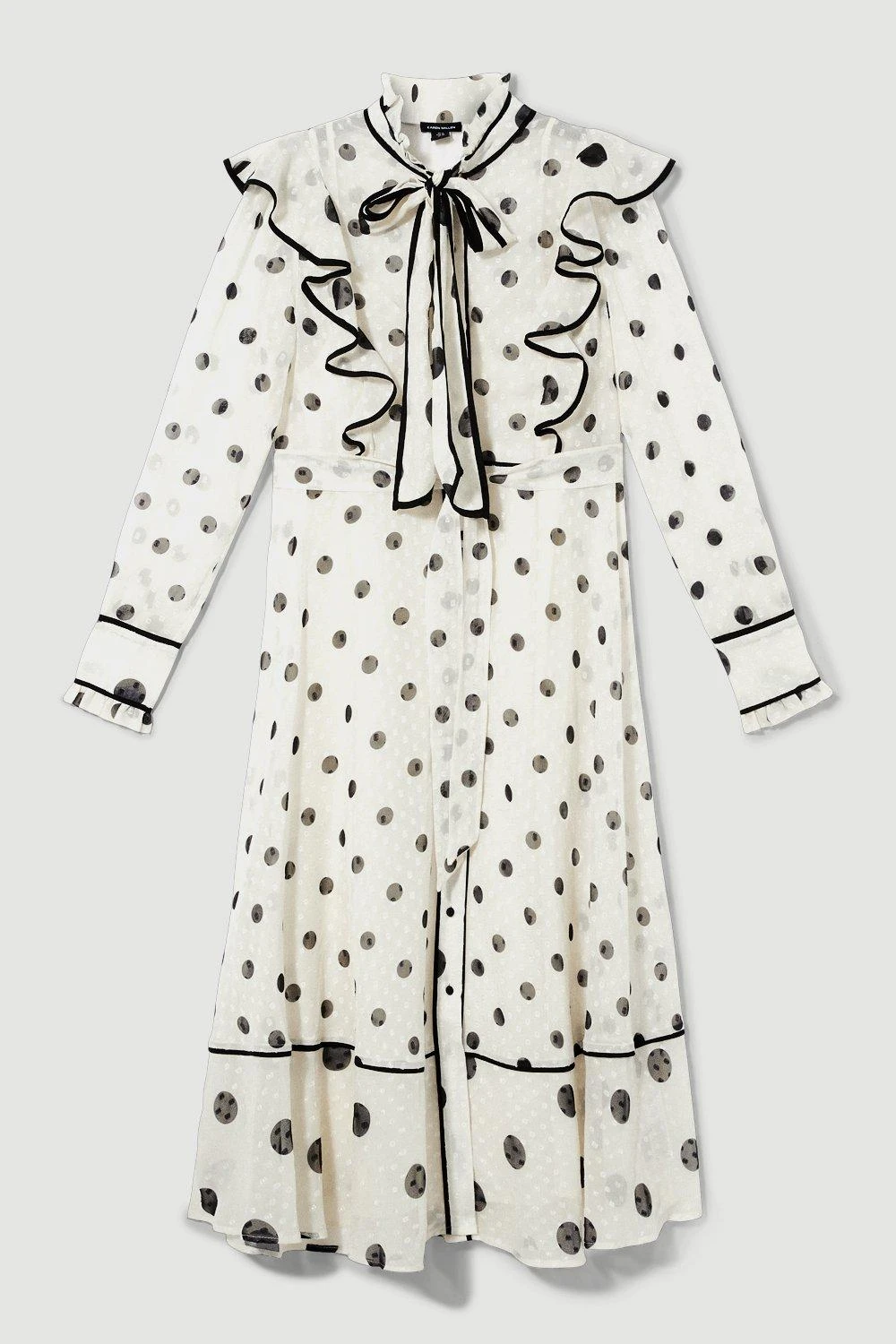 Karen Millen Petite Mixed Dot Piped Ruffle Georgette Midi Dress 4 Karen Millen Petite Mixed Dot Piped Ruffle Georgette Midi Dress - Image 2