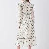 Karen Millen Petite Mixed Dot Piped Ruffle Georgette Midi Dress -Karen Millen shop white petite mixed dot piped ruffle georgette midi dress