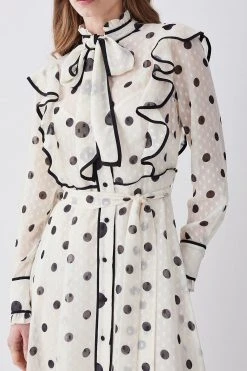 Karen Millen Petite Mixed Dot Piped Ruffle Georgette Midi Dress 10 Karen Millen Petite Mixed Dot Piped Ruffle Georgette Midi Dress -Karen Millen shop white petite mixed dot piped ruffle georgette midi dress 2