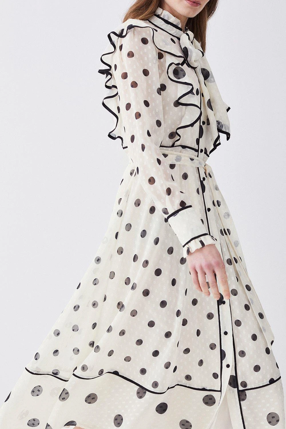 Karen Millen Petite Mixed Dot Piped Ruffle Georgette Midi Dress 6 Karen Millen Petite Mixed Dot Piped Ruffle Georgette Midi Dress - Image 4