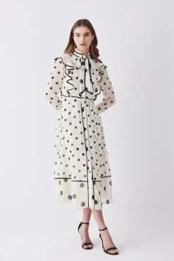 Karen Millen Petite Mixed Dot Piped Ruffle Georgette Midi Dress 12 Karen Millen Petite Mixed Dot Piped Ruffle Georgette Midi Dress -Karen Millen shop white petite mixed dot piped ruffle georgette midi dress 4