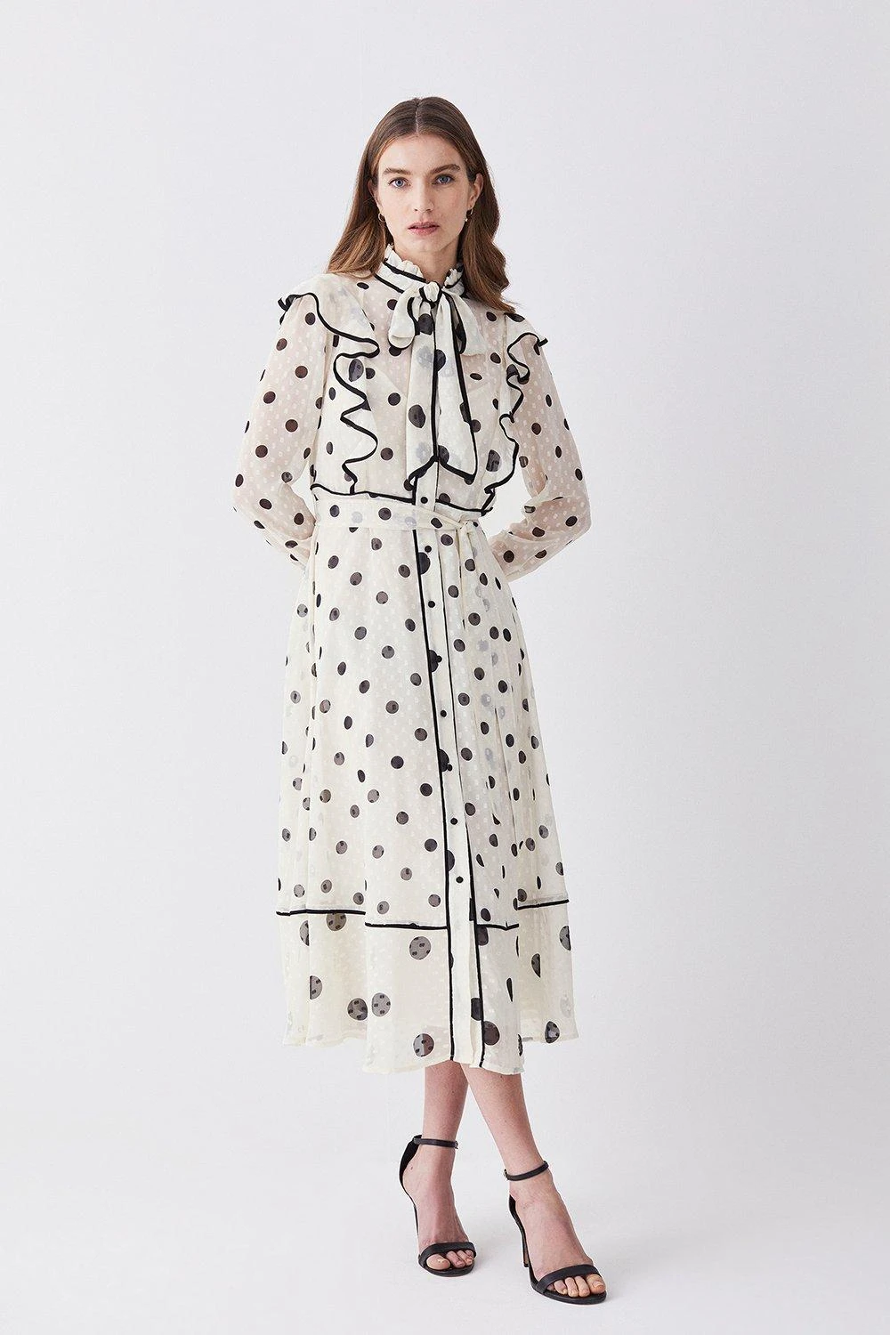 Karen Millen Petite Mixed Dot Piped Ruffle Georgette Midi Dress 7 Karen Millen Petite Mixed Dot Piped Ruffle Georgette Midi Dress - Image 5