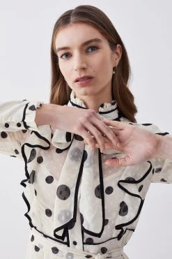 Karen Millen Petite Mixed Dot Piped Ruffle Georgette Midi Dress 13 Karen Millen Petite Mixed Dot Piped Ruffle Georgette Midi Dress -Karen Millen shop white petite mixed dot piped ruffle georgette midi dress 5