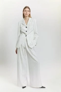 Karen Millen Pinstripe Low Waist Wide Leg Trousers -Karen Millen shop white pinstripe low waist wide leg trousers 1