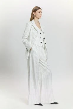 Karen Millen Pinstripe Low Waist Wide Leg Trousers -Karen Millen shop white pinstripe low waist wide leg trousers 2