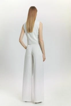 Karen Millen Pinstripe Low Waist Wide Leg Trousers -Karen Millen shop white pinstripe low waist wide leg trousers 3