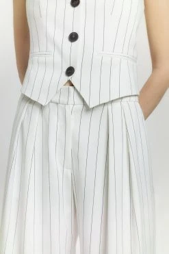 Karen Millen Pinstripe Low Waist Wide Leg Trousers -Karen Millen shop white pinstripe low waist wide leg trousers 4