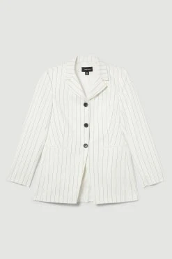 Karen Millen Pinstripe Tailored Single Breasted Blazer -Karen Millen shop white pinstripe tailored single breasted blazer 1 1