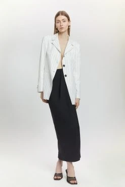 Karen Millen Pinstripe Tailored Single Breasted Blazer -Karen Millen shop white pinstripe tailored single breasted blazer 1 2