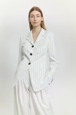 Karen Millen Pinstripe Tailored Single Breasted Blazer -Karen Millen shop white pinstripe tailored single breasted blazer 1 3