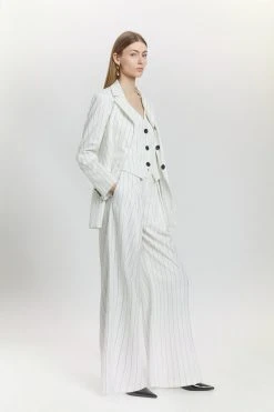 Karen Millen Pinstripe Tailored Single Breasted Blazer -Karen Millen shop white pinstripe tailored single breasted blazer 1 4
