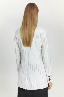 Karen Millen Pinstripe Tailored Single Breasted Blazer -Karen Millen shop white pinstripe tailored single breasted blazer 1 5